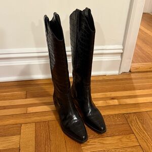 Marc Fisher Haze Croc-Embossed Heeled Boots in Black